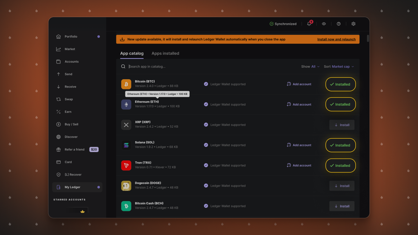 Choosing derivation paths in HOT Wallet when connecting Ledger: account setup for NEAR, Solana, TON, and Ethereum.